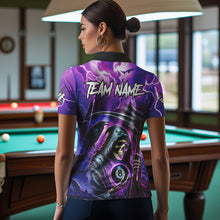 Load image into Gallery viewer, Death Skeleton Purple Galaxy Thunder Lightning Billiard Shirt For Women Custom 8 Ball Billiard Jersey TDM3725
