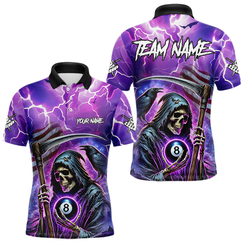 Death Skeleton Purple Galaxy Thunder Lightning Billiard Shirt For Men Custom 8 Ball Billiard Jersey TDM3725