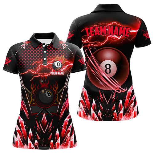 Personalized Red Icy Lightning 8 Ball Pool Women Polo Shirts Custom Billiard Team League Jersey TDM1442