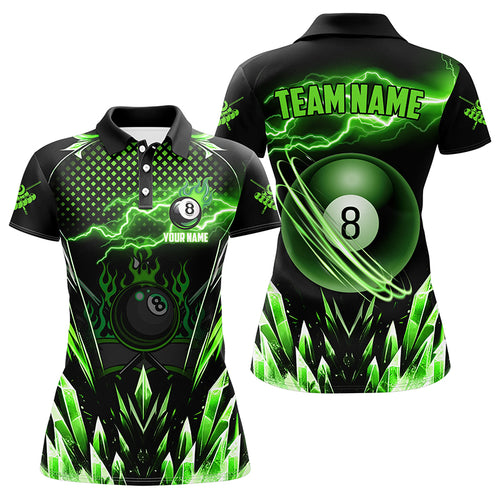 Personalized Green Icy Lightning 8 Ball Pool Women Polo Shirts Custom Billiard Team League Jersey TDM1443