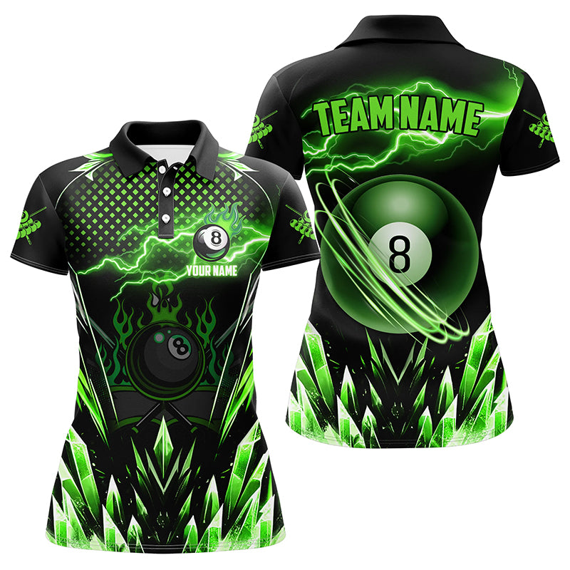 Personalized Green Icy Lightning 8 Ball Pool Women Polo Shirts Custom Billiard Team League Jersey TDM1443