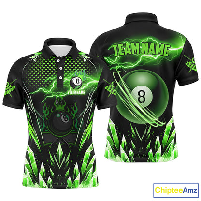 Personalized Green Icy Lightning 8 Ball Pool Men Polo Shirts Custom Billiard Team League Jersey TDM1443