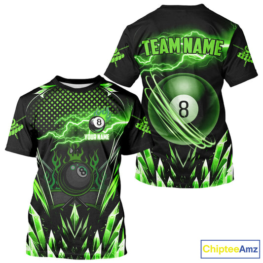 Personalized Green Icy Lightning 8 Ball Pool T Shirts For Men Custom Billiard Team League Jersey TDM1443