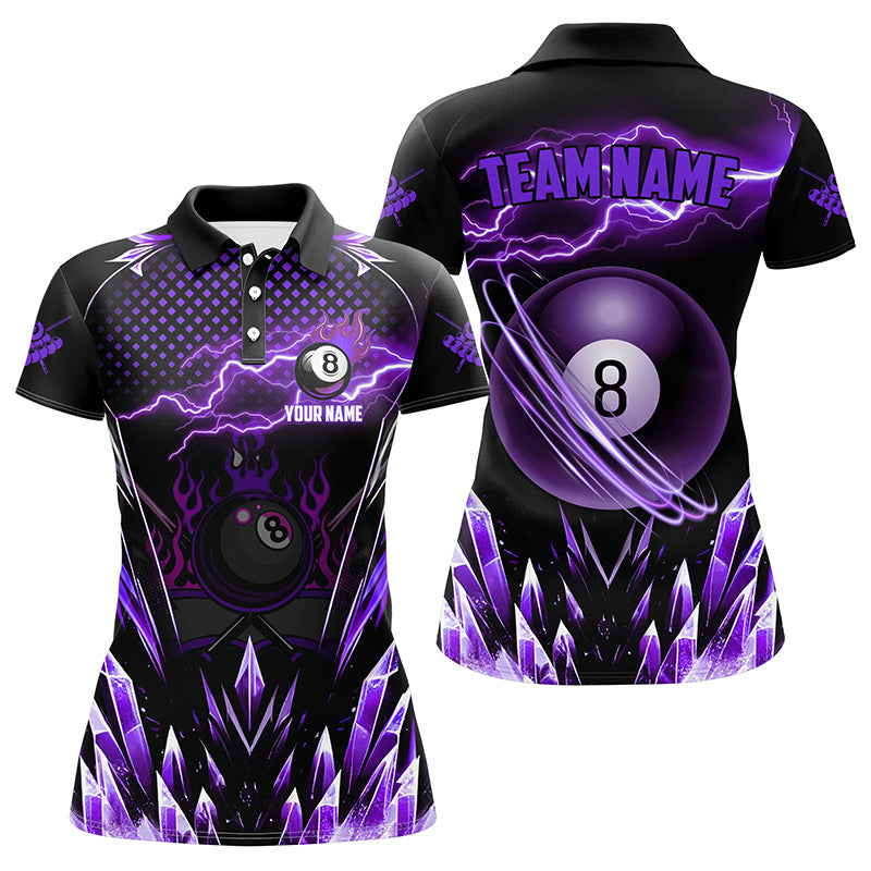 Personalized Purple Icy Lightning 8 Ball Pool Women Polo Shirts Custom Billiard Team League Jersey TDM1444
