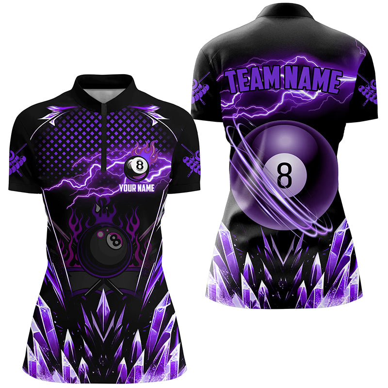 Custom Purple Icy Lightning 8 Ball Pool Women Quarter-Zip Shirt, Billiard Team League Jersey TDM1444