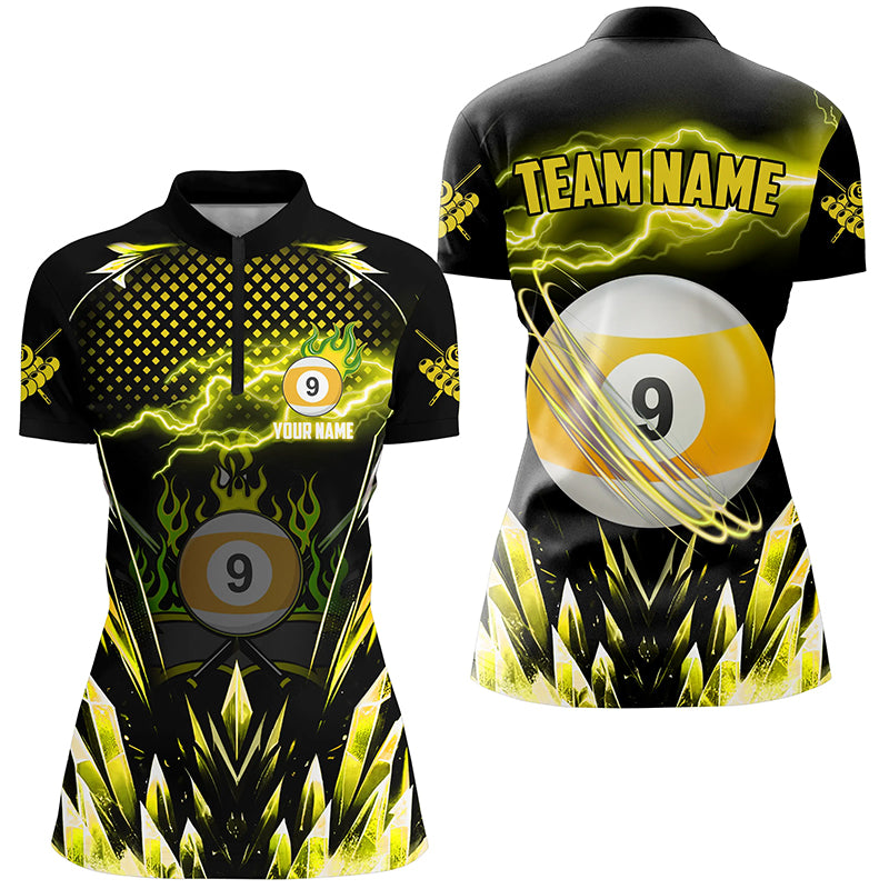 Custom Yellow Icy Lightning 9 Ball Pool Women Quarter-Zip Shirt, Billiard Team League Jersey TDM1445