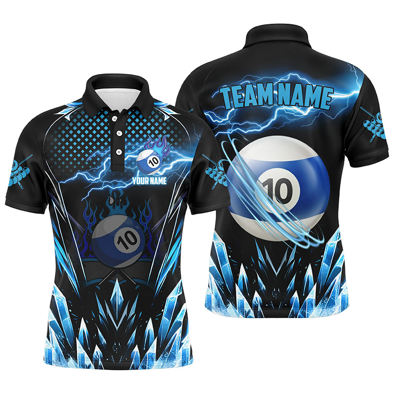 Personalized Blue Icy Lightning 10 Ball Pool Men Polo Shirts Custom Billiard Team League Jersey TDM1446