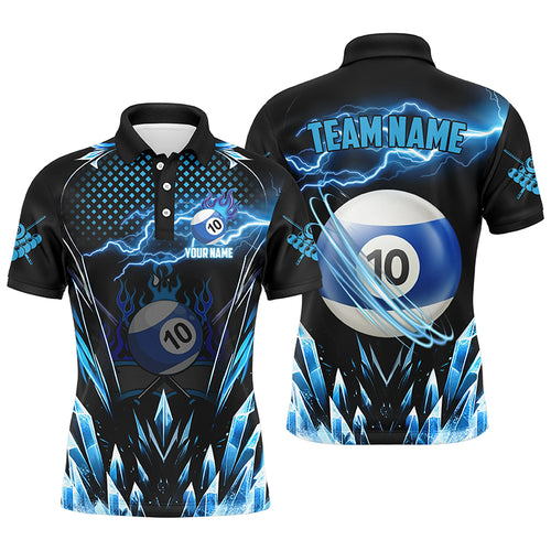 Personalized Blue Icy Lightning 10 Ball Pool Men Polo Shirts Custom Billiard Team League Jersey TDM1446