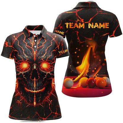 Personalized Orange Skull Billiard Shirts For Women Custom Fire Billiard Balls Team Jerseys Attire TDM1617