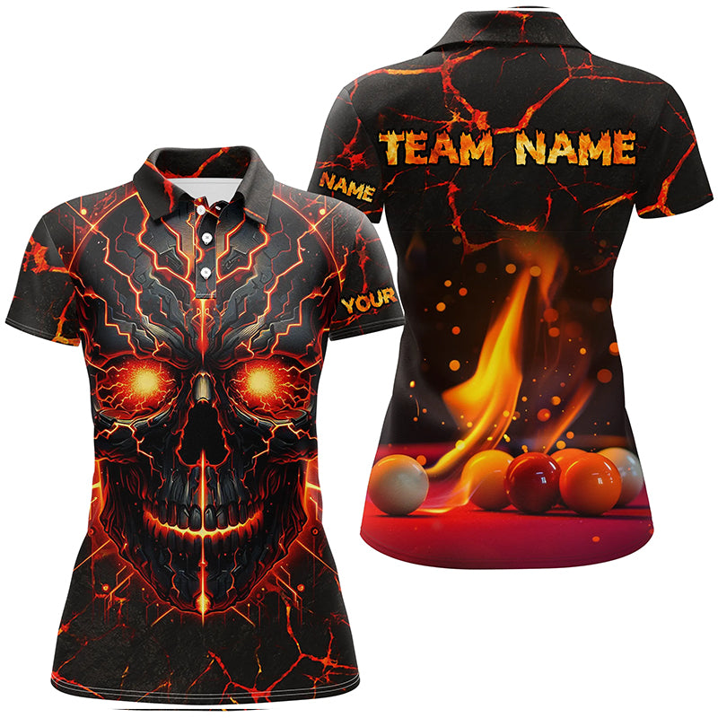 Personalized Orange Skull Billiard Shirts For Women Custom Fire Billiard Balls Team Jerseys Attire TDM1617