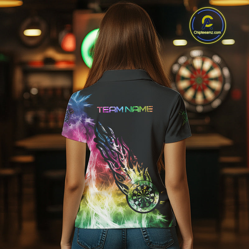 Rainbow Colorful Light Icy Women Darts Polo & Quarter Zip Custom Dart Shirts For Team Dart Jerseys TDM3996