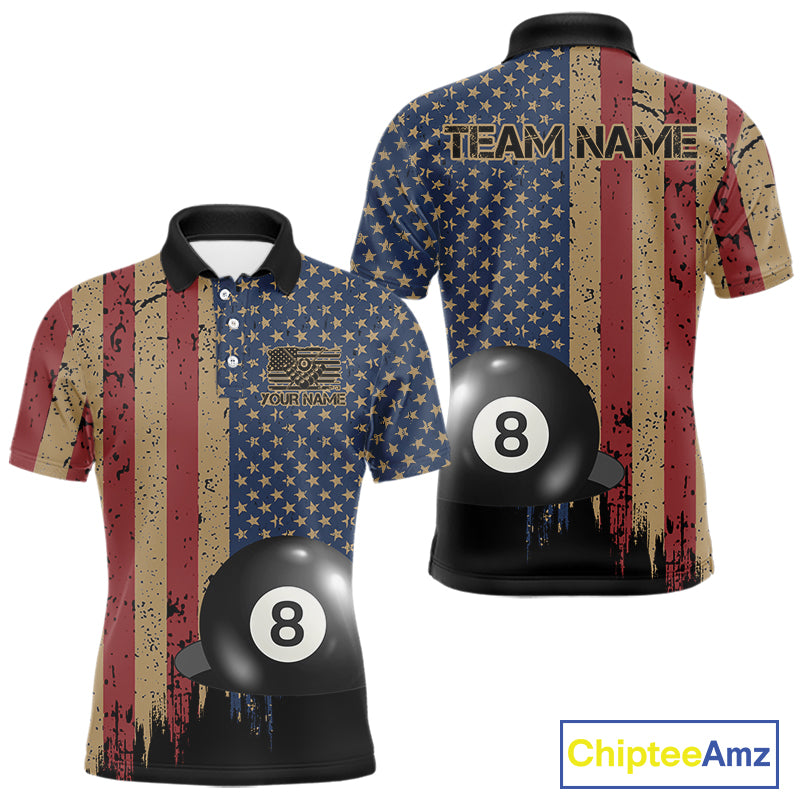 Vintage American Flag 8 Ball Billiard Shirts For Men Custom Patriotic Pool Team Jerseys TDM3998
