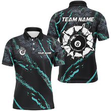 Load image into Gallery viewer, Personalized Grunge Turquoise 8 Ball Billiard Shirts For Men Custom 8 Ball Pool Team Jerseys TDM1820