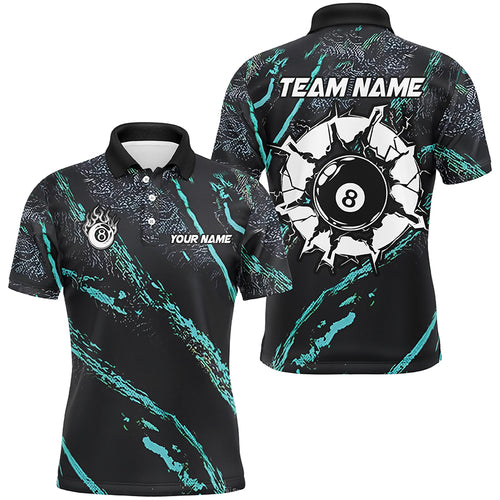 Personalized Grunge Turquoise 8 Ball Billiard Shirts For Men Custom 8 Ball Pool Team Jerseys TDM1820
