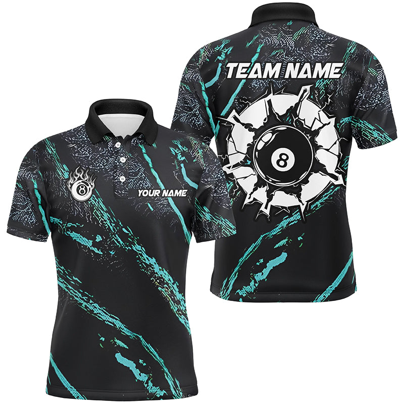 Personalized Grunge Turquoise 8 Ball Billiard Shirts For Men Custom 8 Ball Pool Team Jerseys TDM1820