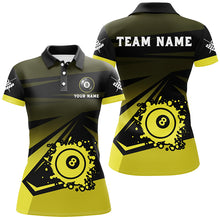 Load image into Gallery viewer, Personalized Grunge 8 Ball Pool Billiard Shirts For Ladies Custom Name Yellow Black Billiard Jerseys TDM2022