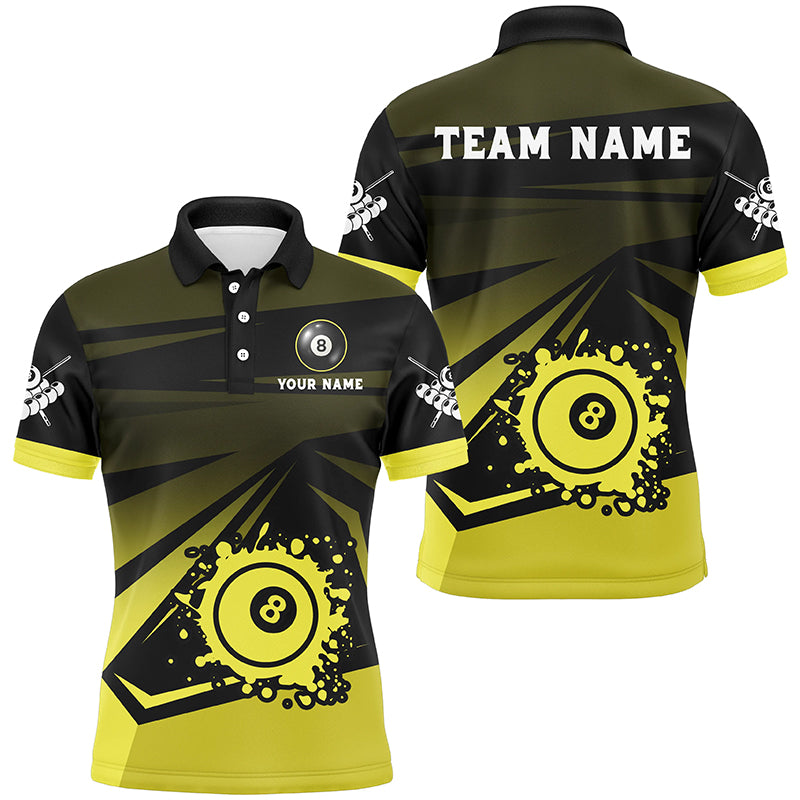 Personalized Grunge 8 Ball Pool Billiard Shirts For Men Custom Name Yellow Black Billiard Jerseys TDM2022