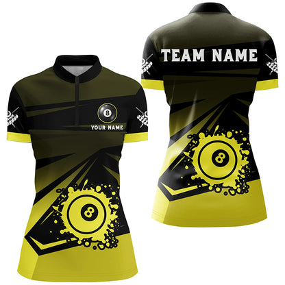 Personalized Grunge 8 Ball Pool Billiard Shirts For Ladies Custom Name Yellow Black Billiard Jerseys TDM2022