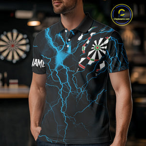 Personalized Blue Thunder Lightning Dart Shirt For Men Custom Darts League Jersey Polo & 1/4 Zip TDM4352