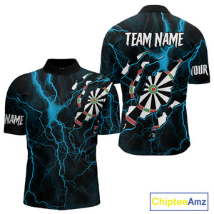 Personalized Blue Thunder Lightning Dart Shirt For Men Custom Darts League Jersey Polo & 1/4 Zip TDM4352