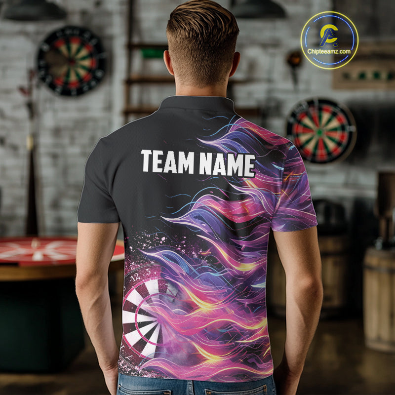 Funny Pink Flame Dart Shirt With Pocket Option For Men Custom Darts Jersey TDM4353
