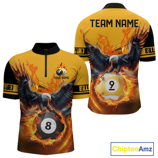 3D Eagle Flying Custom Fire 8 Ball & 9 Ball Billiard Shirts For Men, Best Team Billiard Jerseys TDM2236