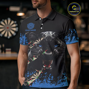 Black And Blue Grunge Panther Darts Shirt Polo & Quarter Zip For Men Custom Darts Team Jersey TDM4582