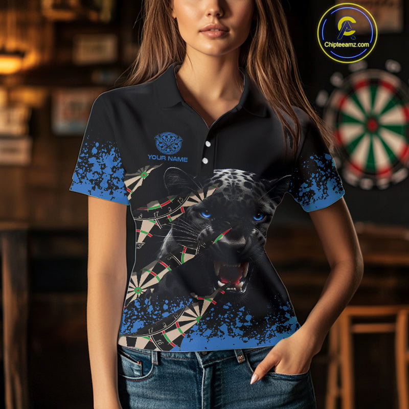Black And Blue Grunge Panther Darts Shirt Polo & Quarter Zip For Women Custom Darts Team Jersey TDM4582