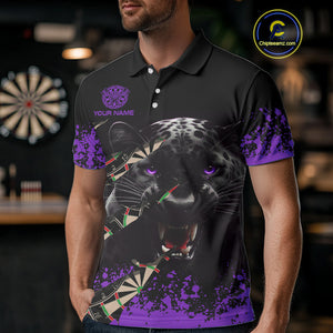Black And Purple Grunge Panther Darts Shirt Polo & Quarter Zip For Men Custom Darts Team Jersey TDM4583
