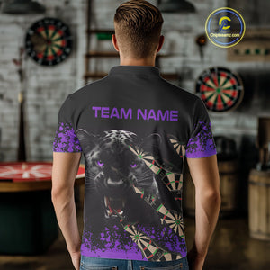 Black And Purple Grunge Panther Darts Shirt Polo & Quarter Zip For Men Custom Darts Team Jersey TDM4583