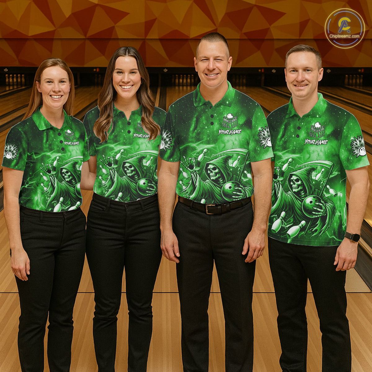 Funny Green Grim Reaper Galaxy Bowling Shirt For Women Custom Bowling Team Jersey Polo & 1/4 Zip TDM7247