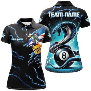 Blue Lightning Thunder Custom Cobra Snake 8 Ball Billiard Shirts, Women Billiard League Team Jerseys TDM2745