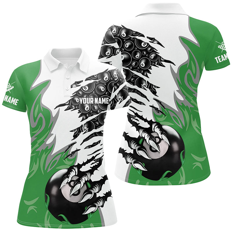 Personalized Claw 8 Ball Pool Green 3D Billiard Polo Shirts For Women Best Billiard Apparel Clothing TDM0576