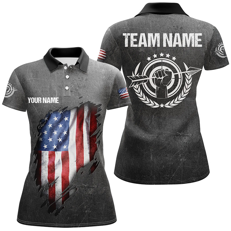 Personalized Grunge US Archery Women Polo Shirts Custom American Flag Shirts For Patriotic Archers TDM0582