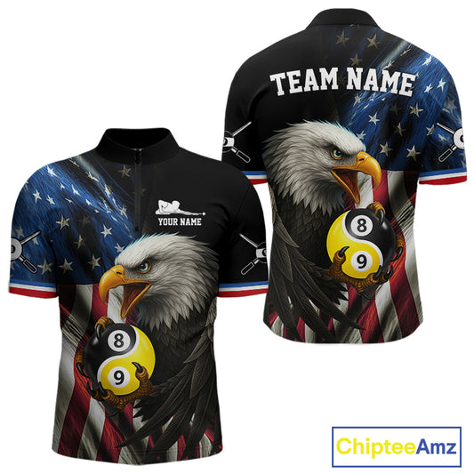 American Flag Yin-Yang 8&9 Ball Eagle Billiard Shirt For Men Custom Patriotic Billiard Team Jersey TDM5465