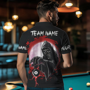 Black And Red Grunge Death Skeleton 8 Ball Billiard Shirt For Men Custom Cool Billiard Team Jersey TDM3433