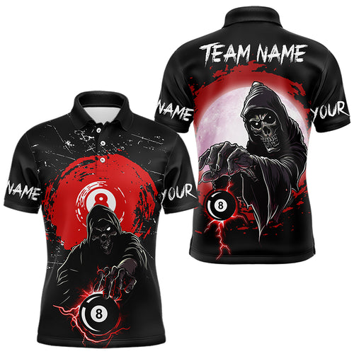 Black And Red Grunge Death Skeleton 8 Ball Billiard Shirt For Men Custom Cool Billiard Team Jersey TDM3433