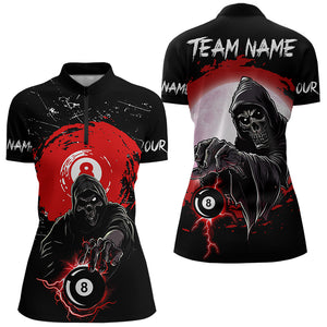 Black And Red Grunge Death Skeleton 8 Ball Billiard Shirt For Women Custom Cool Billiard Team Jersey TDM3433