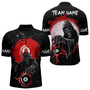 Black And Red Grunge Death Skeleton 8 Ball Billiard Shirt For Men Custom Cool Billiard Team Jersey TDM3433