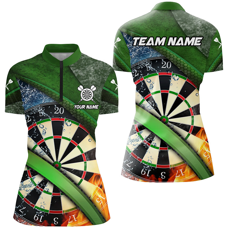 Green 3D Dartboard Fire And Water Women Darts Quarter-Zip Shirts Custom Darts Team Jerseys TDM1247