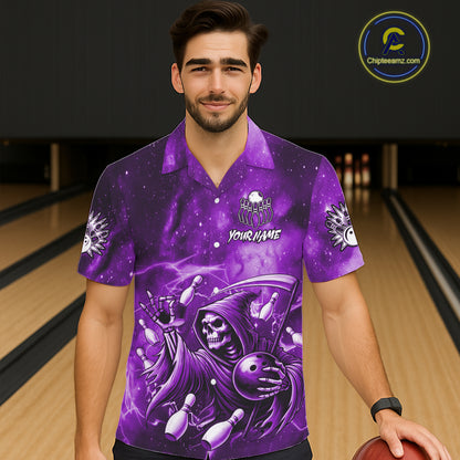 Funny Purple Grim Reaper Galaxy Hawaiian Bowling Shirt For Women Custom Bowling Team Jersey Outfit TDM6080