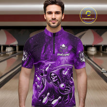 Load image into Gallery viewer, Funny Purple Grim Reaper Galaxy Bowling Shirt For Men Custom Bowling Team Jersey Polo &amp; 1/4 Zip TDM6080