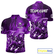 Load image into Gallery viewer, Funny Purple Grim Reaper Galaxy Bowling Shirt For Men Custom Bowling Team Jersey Polo &amp; 1/4 Zip TDM6080