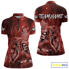 Load image into Gallery viewer, Red Grim Reaper Galaxy Dart Shirt For Women Custom Darts Jersey Pocket Option TDM6081