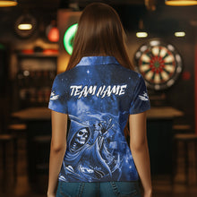 Load image into Gallery viewer, Blue Grim Reaper Galaxy Dart Shirt For Women Custom Darts Jersey Pocket Option TDM6082