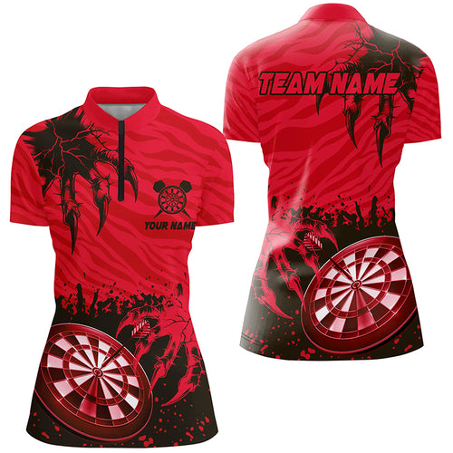 Funny Claw Dartboard Red Women Darts Quarter-Zip Shirts Customized Team League Darts Shirts TDM1458