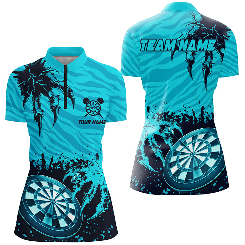 Funny Claw Dartboard Turquoise Women Darts Quarter-Zip Shirt Custom Team League Darts Shirts TDM1459