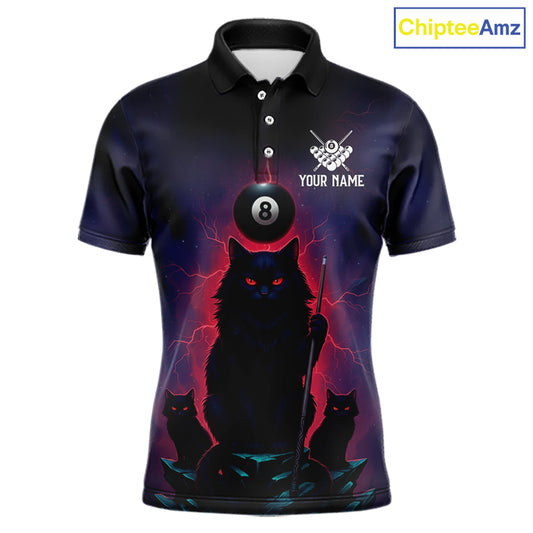 Personalized Billiard Cats Lightning 8 Ball Pool Shirt For Men, Billiard Team Jersey Polo & 1/4 Zip TDM6344