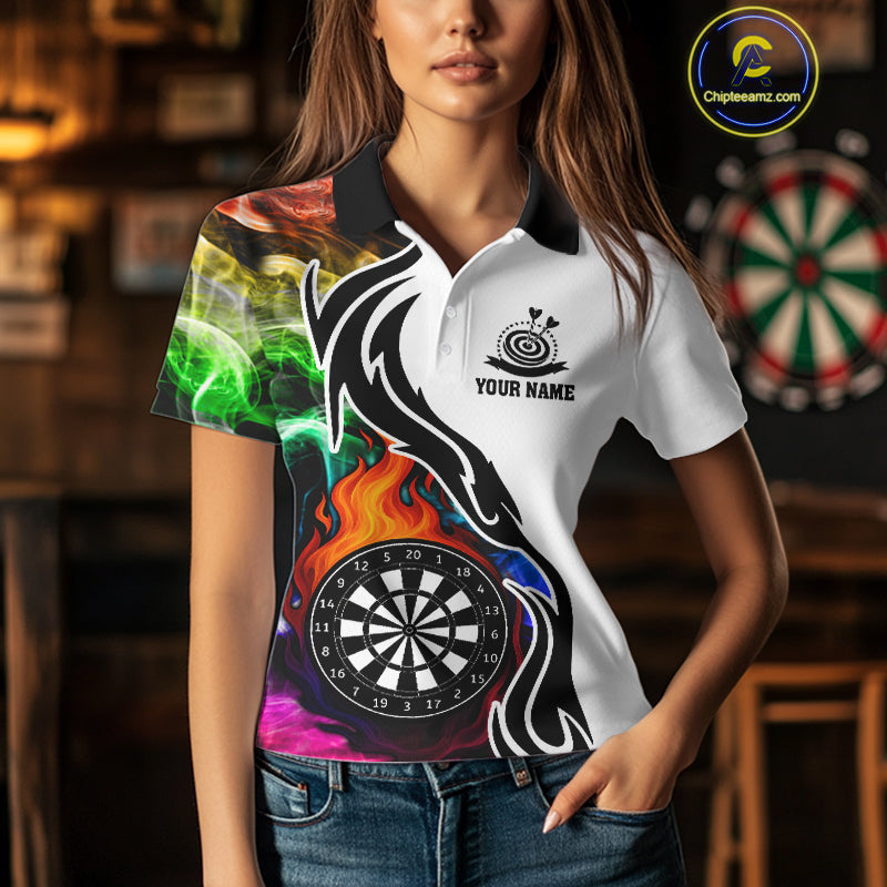 Colorful Rainbow Smoke Dart Shirts For Women Custom Team Polo & Quarter Zip Darts Jerseys Outfit TDM4007