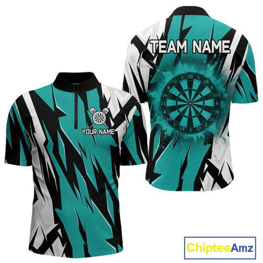 Turquoise Darts Jerseys For Men Custom Darts Team Shirts Polo & Quarter Zip, Darts Clothing TDM4008